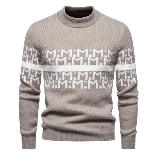 Herren Strickpullover mit modernem Zopfmuster und hohem Stehkragen R&B