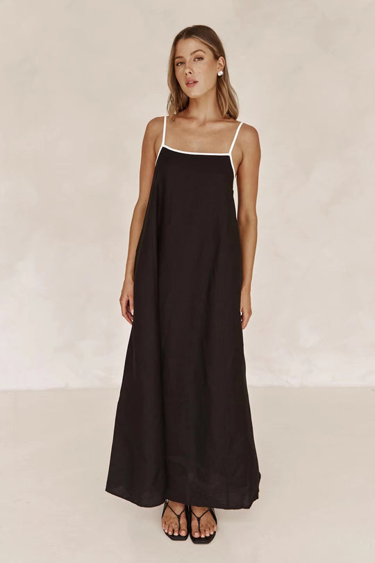 Damen Sommerliches Maxikleid mit schmalen Spaghettiträgern und fließendem Schnitt R&B