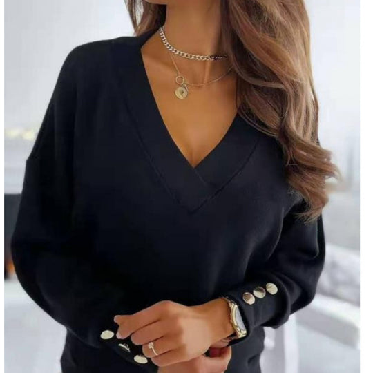 Damen lässiger V-Ausschnitt Pullover aus weichem Baumwollmix R&B
