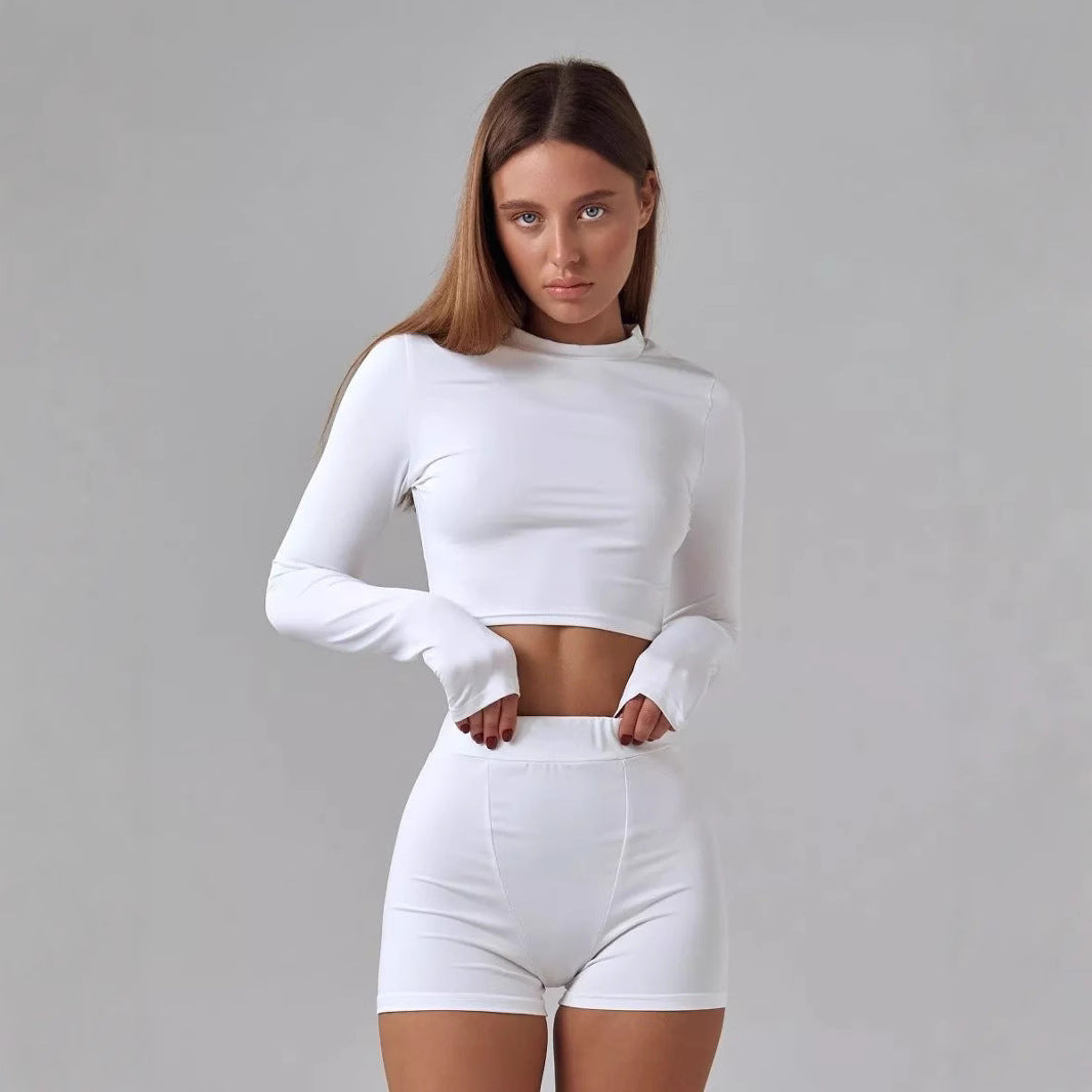 Damen sportliches Crop-Top mit langem Arm und Daumenlöchern