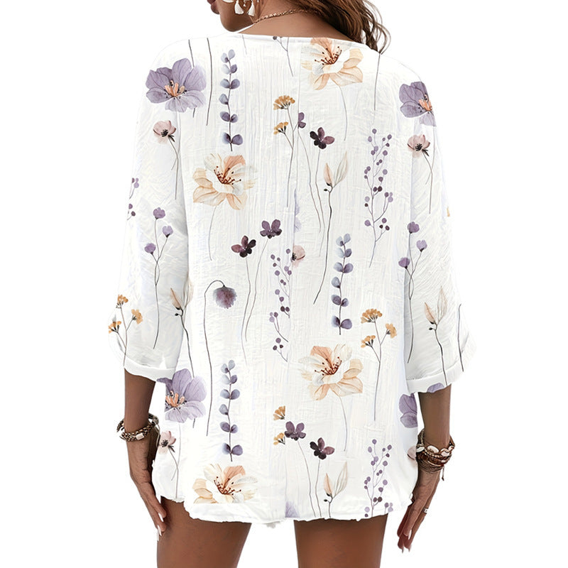 Damen Lässiges Blusenshirt mit floralem Druck und Knopfverschluss R&B
