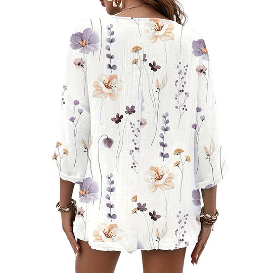 Damen Lässiges Blusenshirt mit floralem Druck und Knopfverschluss R&B