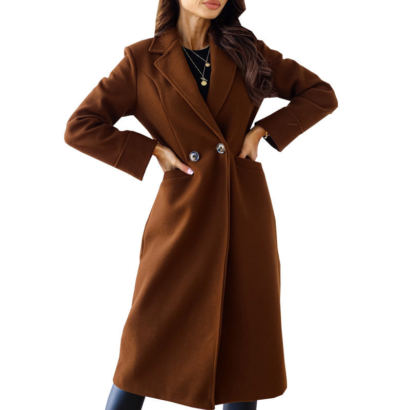 Damen Eleganter Wollmantel mit doppelter Brustknopfleiste und praktischen Taschen R&B