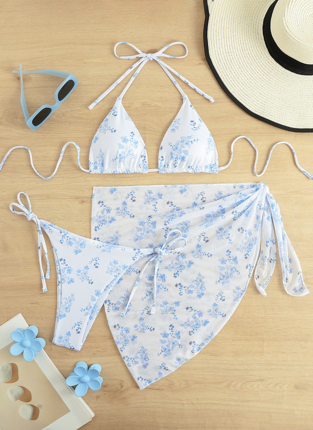 Damen Triangel-Bikini-Set mit elegantem Wickelrock R&B