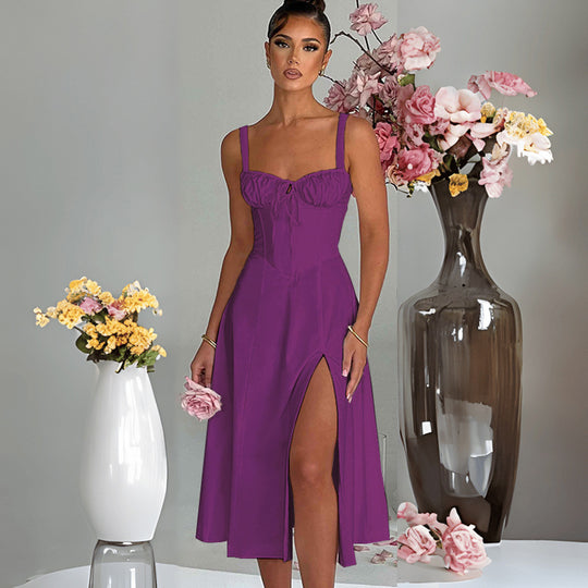 Damen elegante A-Linien Kleid mit charmanten Rüschendetails R&B