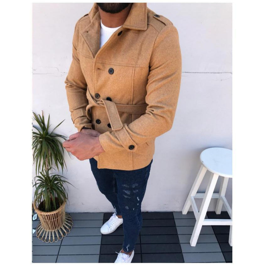 Herren modische Designerjacke mit doppeltem Reihenverschluss und Gürtel R&B