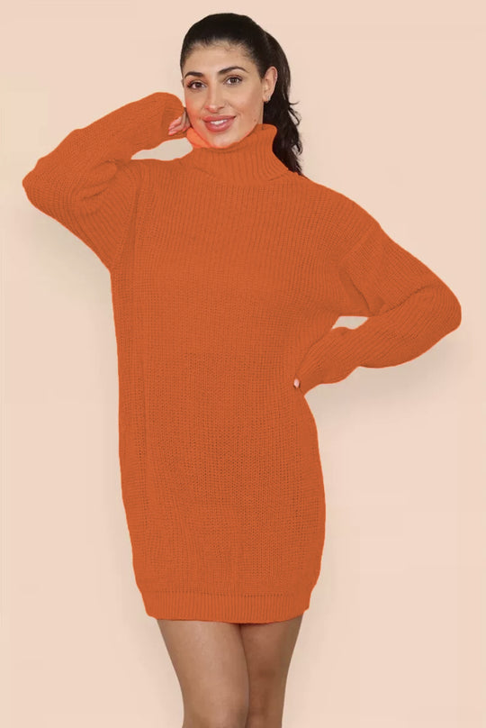 Damen Strickkleid im Oversized-Stil mit hohem Kragen und dekorativem Rippdesign R&B