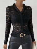 Damen elegante Spitzenbluse mit Rüschendetails R&B