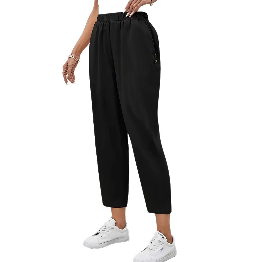 Damen Schnittige Chino-Hose mit elastischem Bund und dekorativen Knopfdetails R&B
