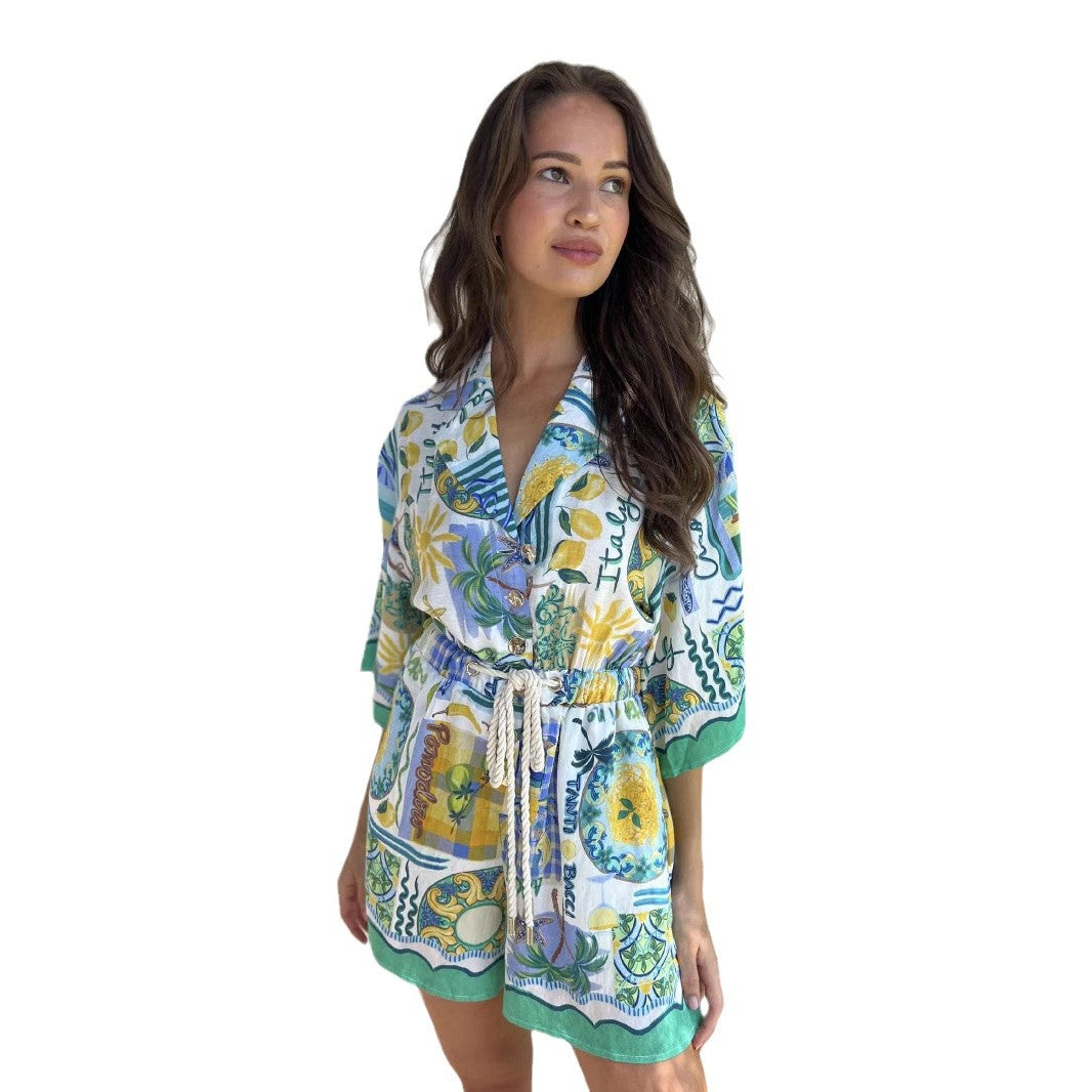 Damen Strandkleid mit buntem Muster R&B