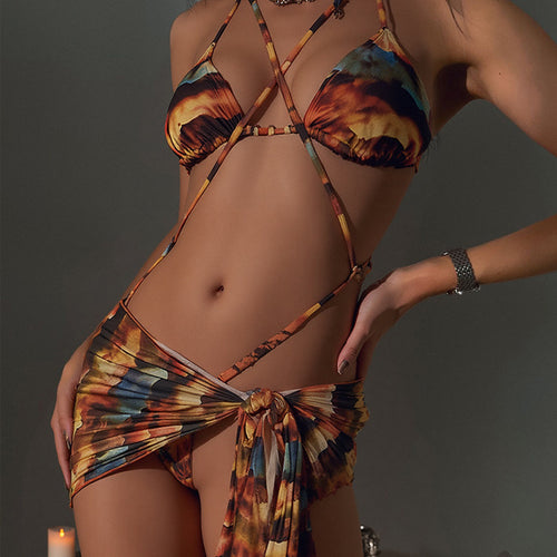 Damen Triangel-Bikini mit modischem Wickelrock und eleganter Bindeoption R&B