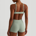 Damen Sport-Bustier und Shorts-Set mit hohem Bund R&B