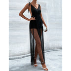 Damen Luftiges Maxikleid mit transparentem Überrock und verstellbaren Trägern R&B