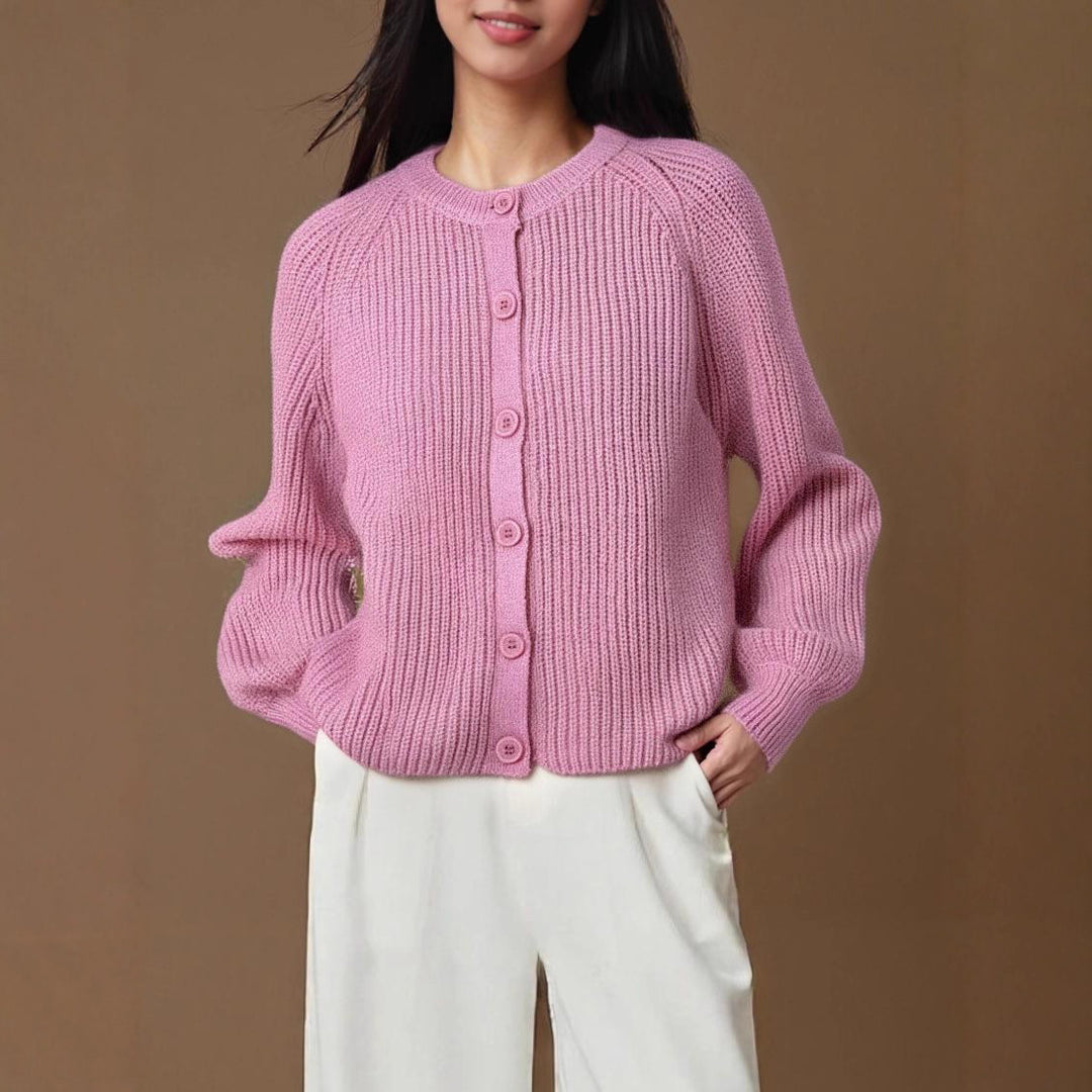 Damen Strickjacke mit feinem Rippenmuster und geschützten Knöpfen R&B