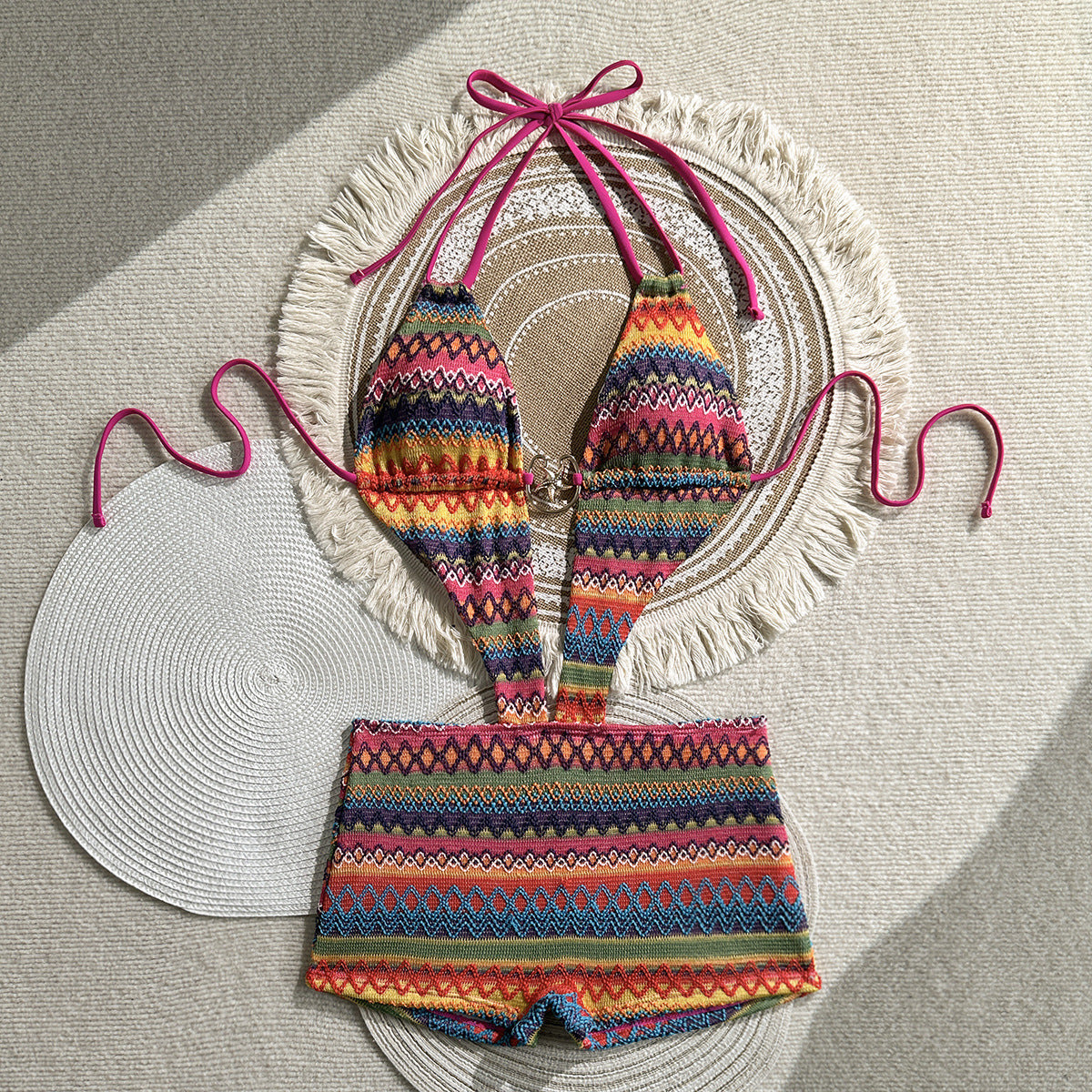 Damen Bikini mit buntem Ethno-Muster und verstellbaren Trägern R&B