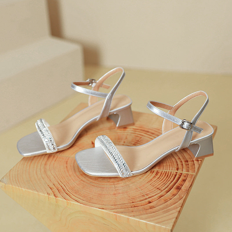 Damen Slingback-Sandalen mit funkelndem Design und komfortablem Blockabsatz
