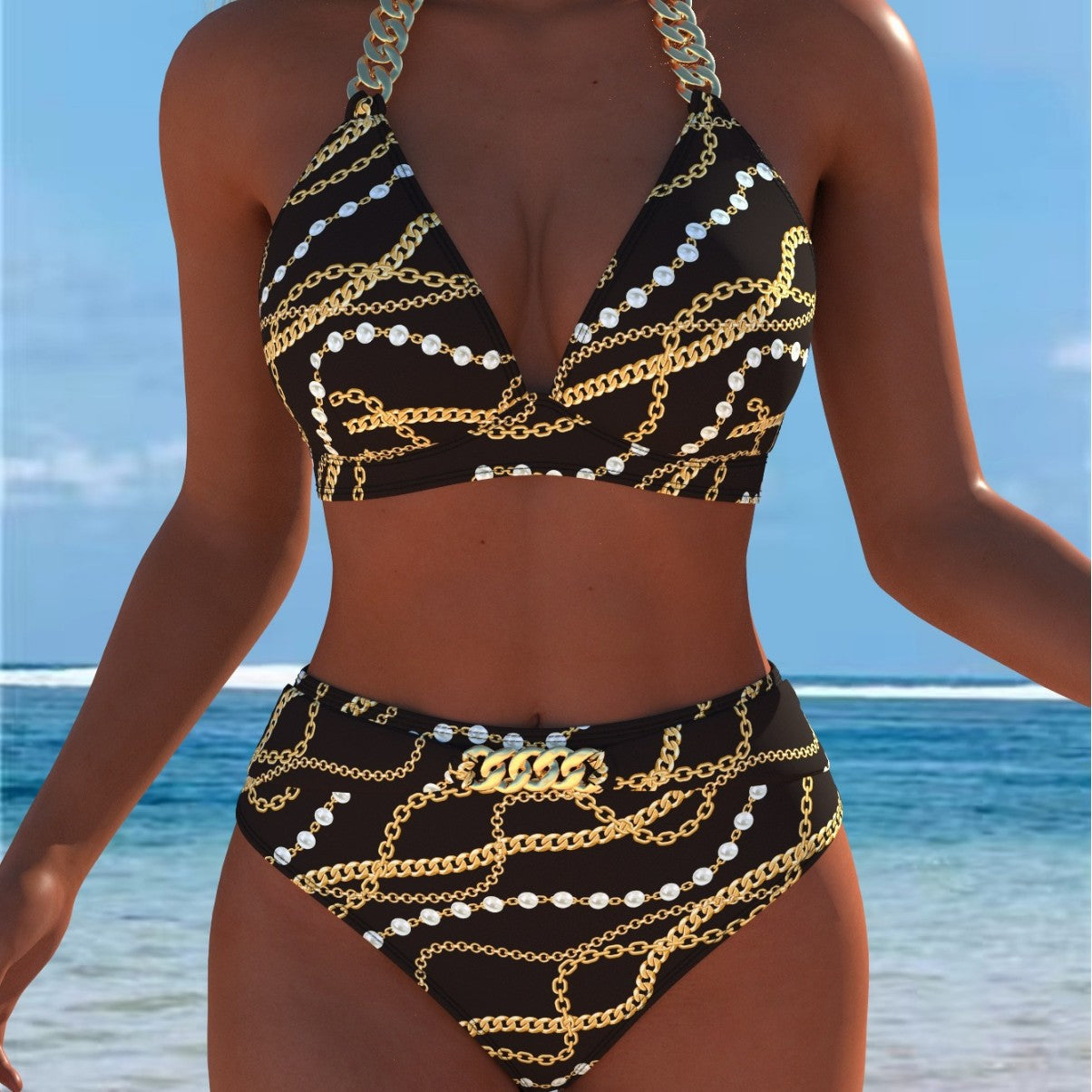Damen Bikini mit luxuriösem Marmormuster und edlen Details R&B