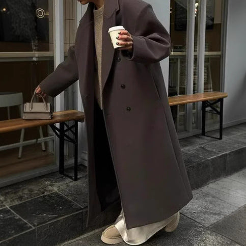 Damen Klassischer Oversized-Designer-Mantel mit doppelter Knopfreihe und weichem Futter R&B