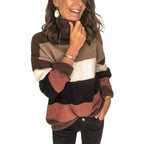 Damen Grobstrickpullover mit hohem Kragen und gestreiftem Design