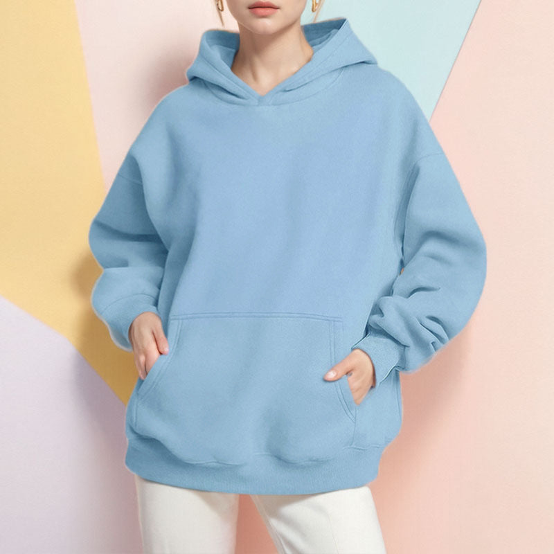 Damen Lockere Kapuzenpullover aus weichem Fleece mit Kängurutasche R&B