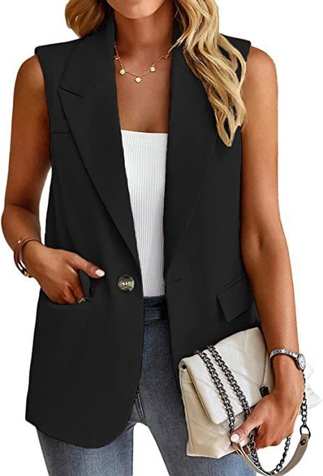 Damen ärmellose Blazerjacke mit Taillenakzenten und praktischen Taschen R&B