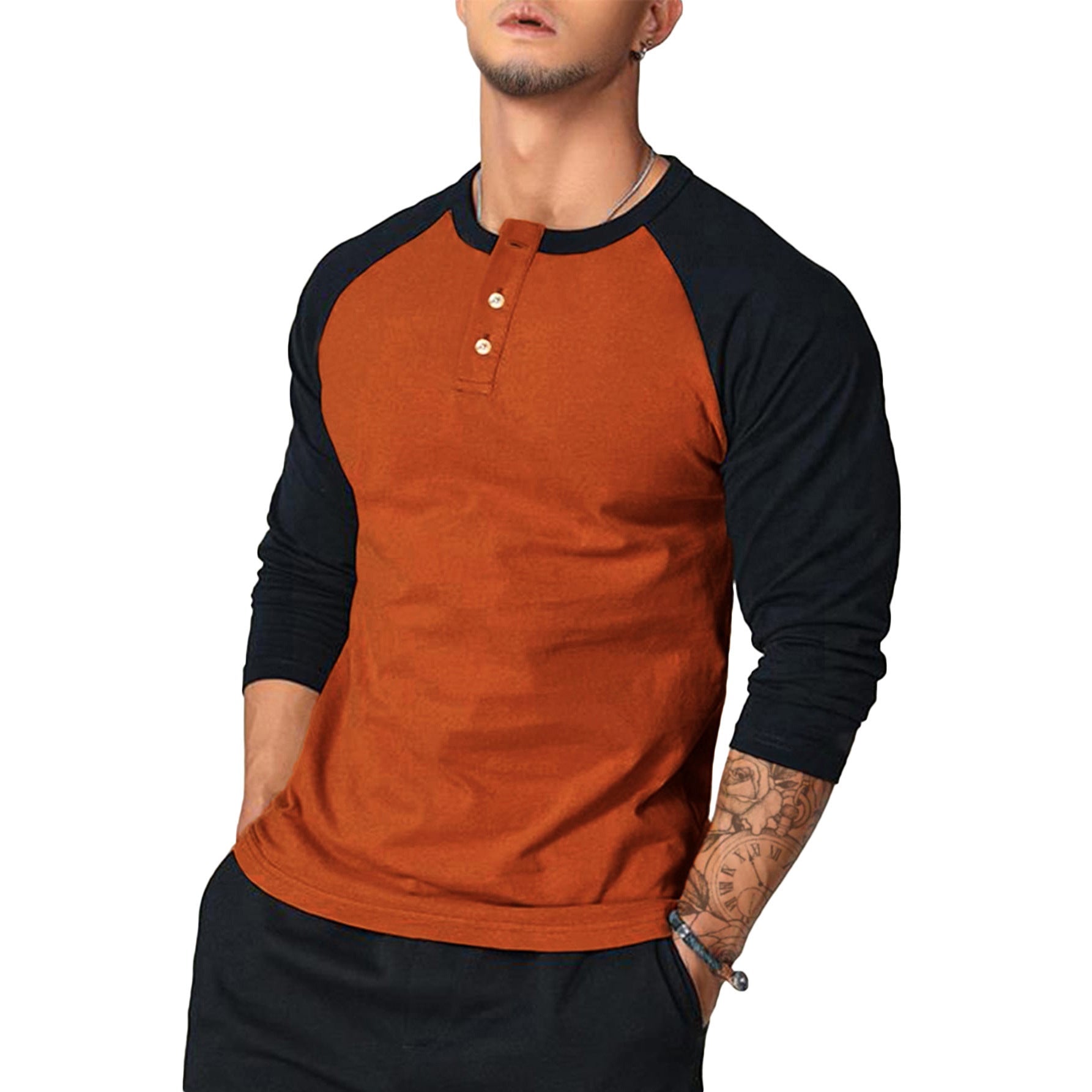 Herren klassisches Langarmshirt im Vintage-Stil mit unterstützenden Kontrastärmeln R&B
