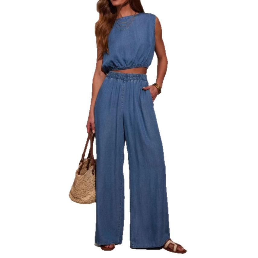 Damen Crop-Top und weite Hose Set R&B