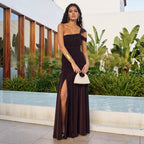 Damen elegantes, tailliertes Abendkleid mit asymmetrischem Träger R&B