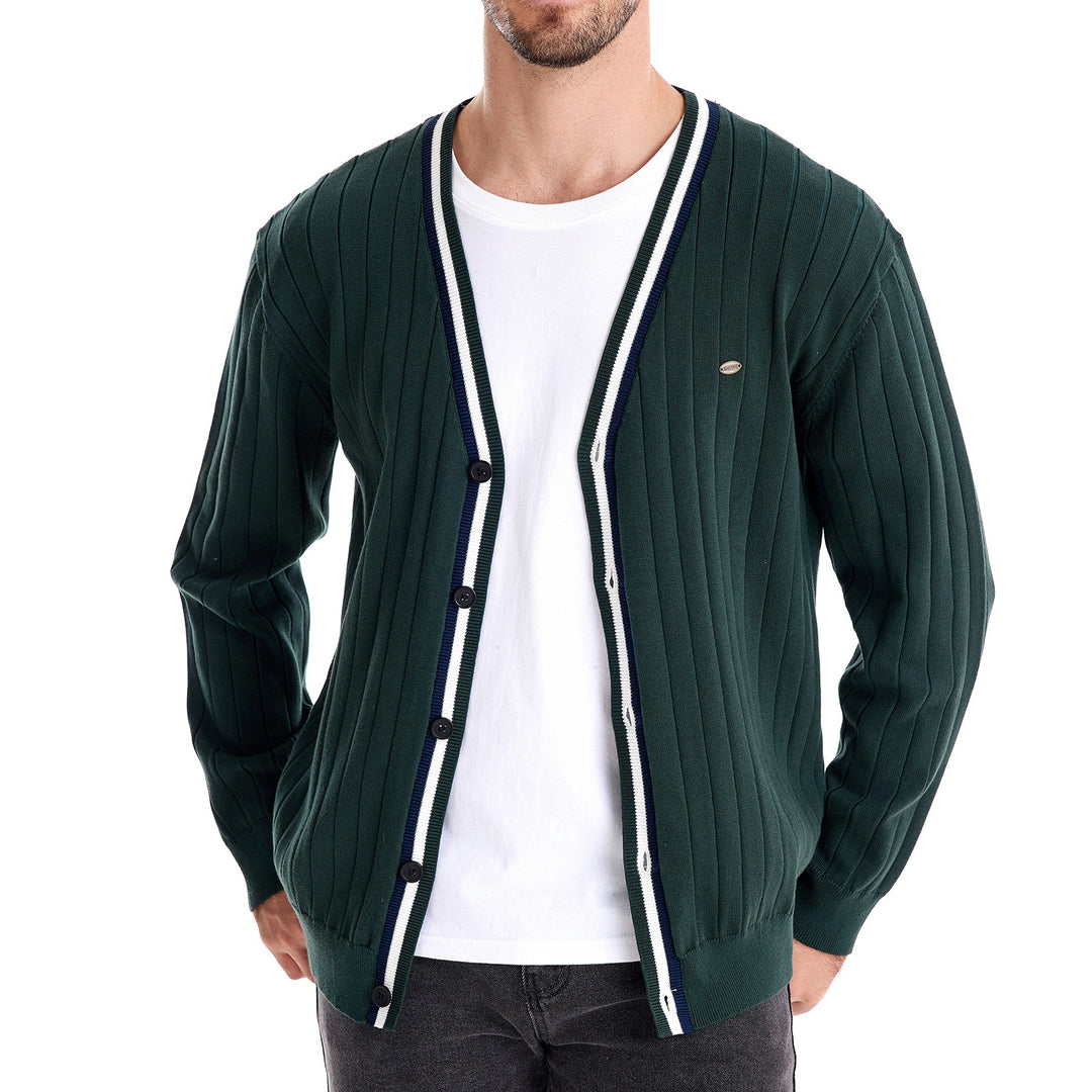 Herren Strickjacke mit elegantem V-Ausschnitt und feiner Rippstruktur R&B