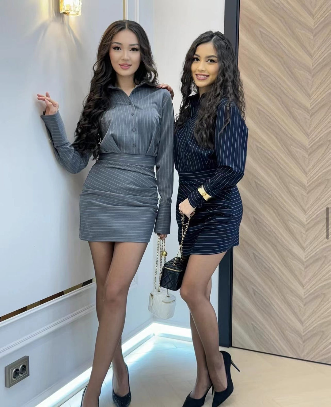 Damen Hemdblusenkleid mit eleganten Streifen R&B