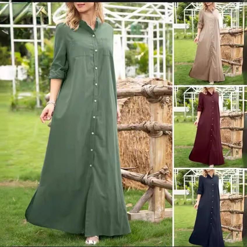 Damen Hemdblusenkleid mit verdecktem Knopfverschluss und seitlichen Taschen R&B