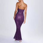Damen Trägerloses Glamour-Maxi-Kleid mit schimmernden Pailletten und elegantem Schnitt R&B