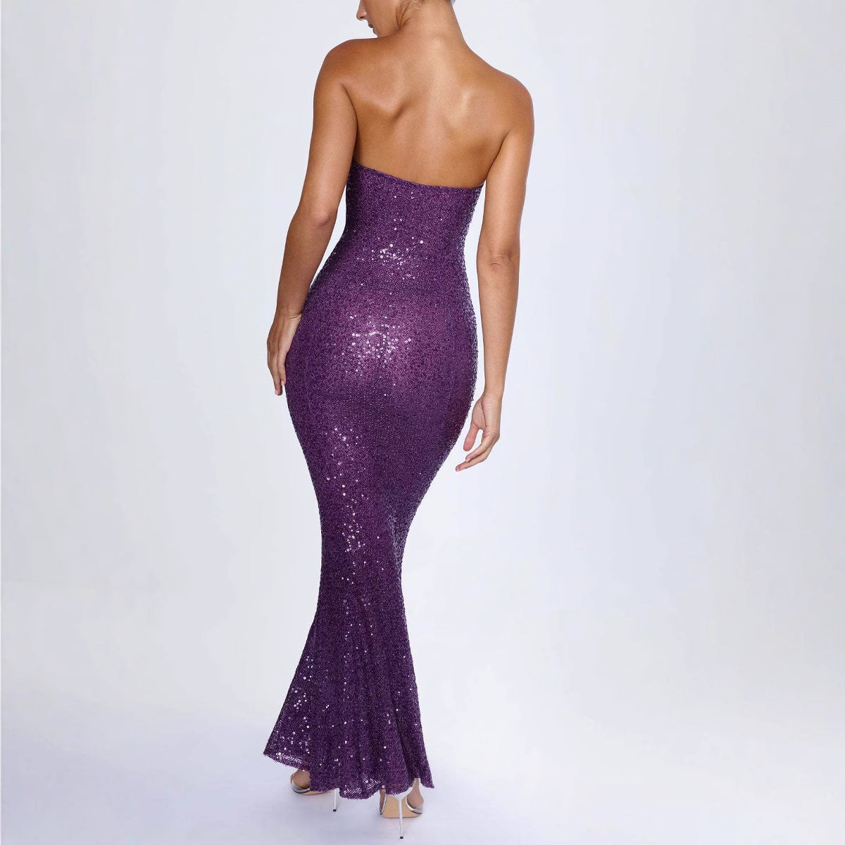 Damen Trägerloses Glamour-Maxi-Kleid mit schimmernden Pailletten und elegantem Schnitt R&B