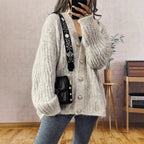 Damen Grobstrickjacke mit modischen Knöpfen und lässigem Schnitt R&B