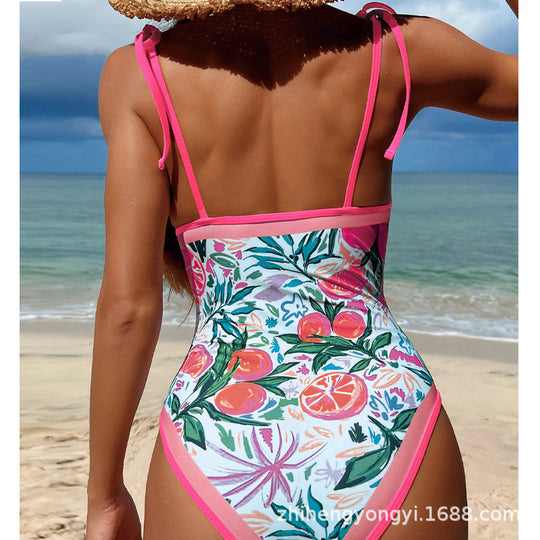 Damen Einteiler Badeanzug mit fruchtigem Design und verstellbaren Trägern R&B