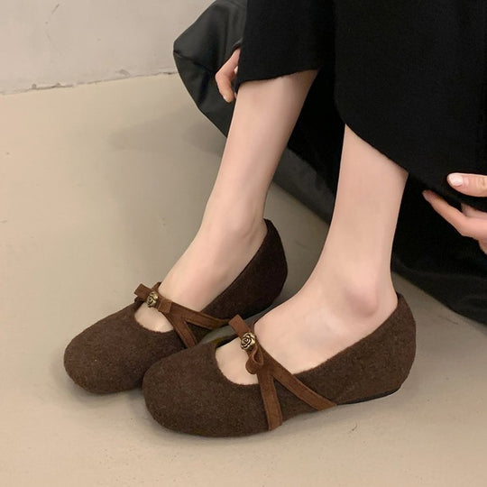 Damen elegante Filz-Ballerinas mit modischem Schleifenakzent R&B