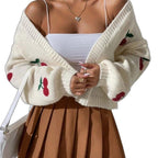 Damen Strickjacke mit floralem Kirschmotiv R&B
