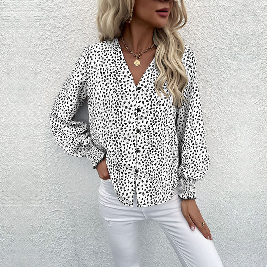 Damen Bluse mit modernem Punktedesign und elastischen Ärmeln R&B