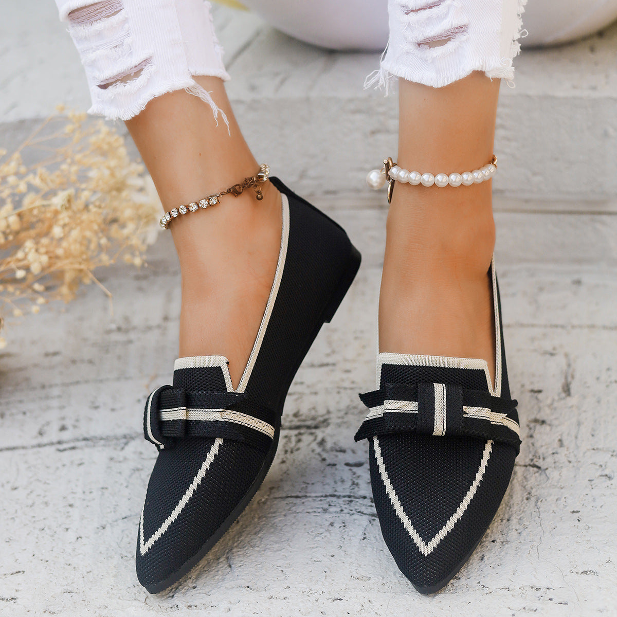 Damen Ballerinas mit eleganter Schleifenapplikation und atmungsaktivem Obermaterial