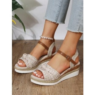 Damen Wedge-Sandaletten mit dekorativer Schleife R&B