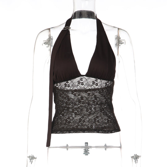 Damen Halterneck-Spitzenoberteil R&B
