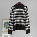Damen Gestreifter Polo-Pullover mit Knopfleiste und langem Schnitt R&B