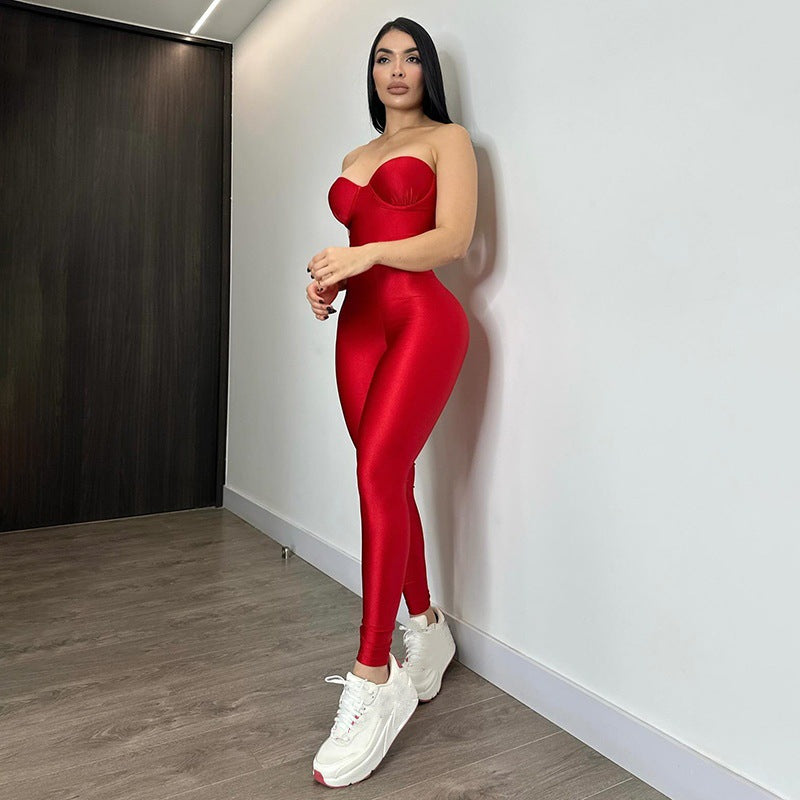Damen Körperbetonter Jumpsuit mit Bügel-Bustier R&B