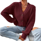 Damen bequeme Strickjacke mit schickem V-Ausschnitt R&B