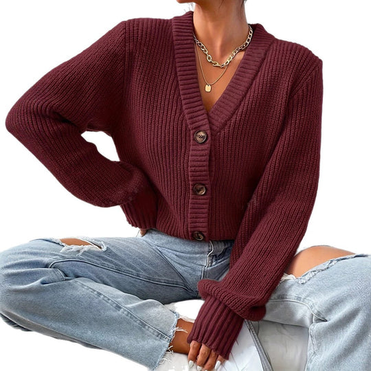 Damen bequeme Strickjacke mit schickem V-Ausschnitt R&B
