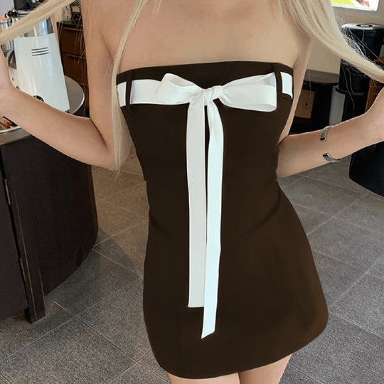 Damen Bandeau-Kleid mit dekorativem Schleifenelement und figurbetontem Schnitt R&B