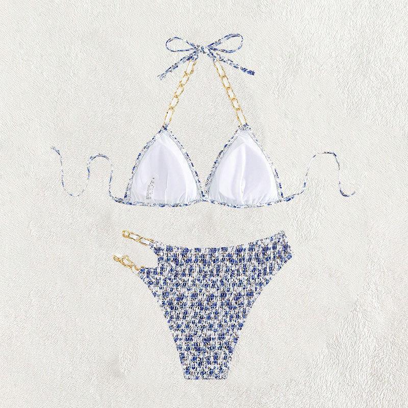 Damen Triangel-Bikini mit eleganten Kettenakzenten