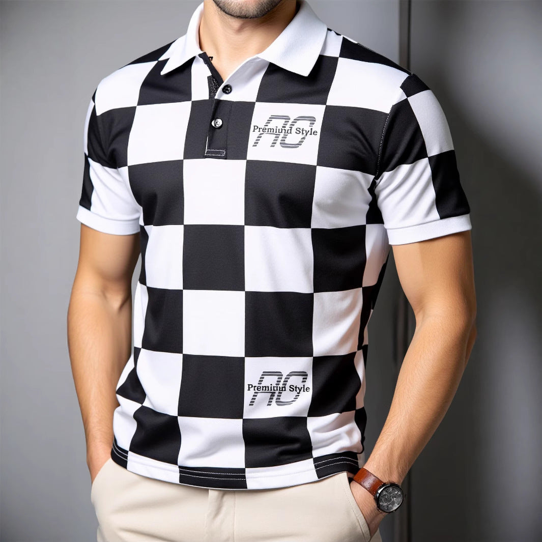 Herren Polo-Shirt mit kariertem Muster und modernem Kragen