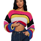 Damen Buntes Cropped Strickoberteil R&B