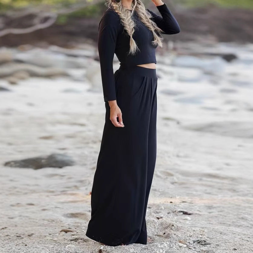 Damen lässiges Set aus cropped Oberteil und weiten Hose R&B